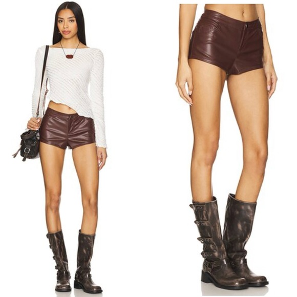 superdown brown gianna faux leather shorts pleather vegan hot pants S NWT - Picture 3 of 15